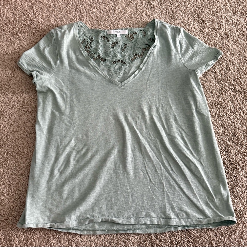 Next | Mint Green Lace Back V-Neck Short Sleeve Shirt